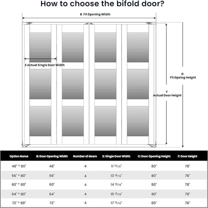 Bifold Doors for 48" x 80" Opening,3-lite Tempered Frosted Glass | Closet Folding Doors with Hardware kit Included, Easy Assembly for Pantry Closet, White,Water-Proof PVC Surface