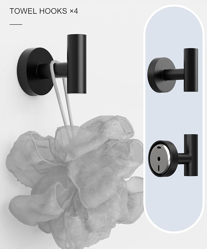 12 Pcs Matte Black Bathroom Hardware Accessories Set SUS304 Stainless Steel | Bath Towel Bar Set, Toilet Paper Holders, Towel Rings Racks, Robe Towel Hooks by HOMEMYSTIQUE