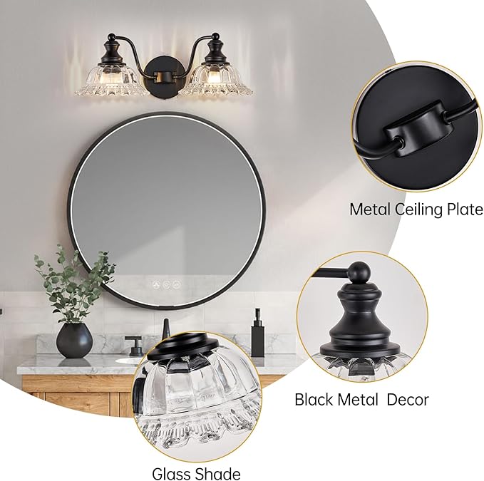 Farmhouse Bathroom Light Fixtures Black Vanity Lights for Bathroom 2 Light Vanity Light Fixtures