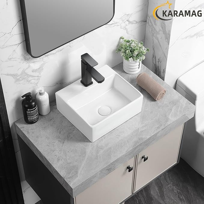 Small Vessel Sink 13"x11" Wall Mount Bathroom Sink Rectangular White Porcelain Ceramic Mini Floating Tiny Bathroom Wall Mounted RV Sink
