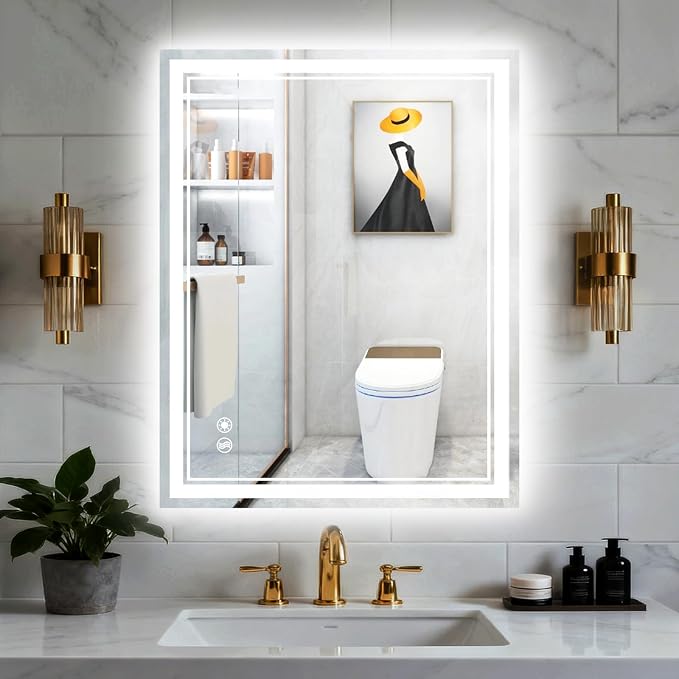 28“ x 36” LED Bathroom Mirror Fogless LED Mirror for Bathroom Dimmable 3 Colors Lights Smart Vanity Mirror Touch Sensor Home Decor Wall Mounted Horizontal/Vertical