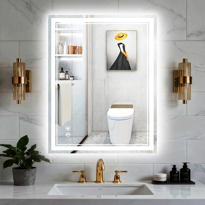 28“ x 36” LED Bathroom Mirror Fogless LED Mirror for Bathroom Dimmable 3 Colors Lights Smart Vanity Mirror Touch Sensor Home Decor Wall Mounted Horizontal/Vertical