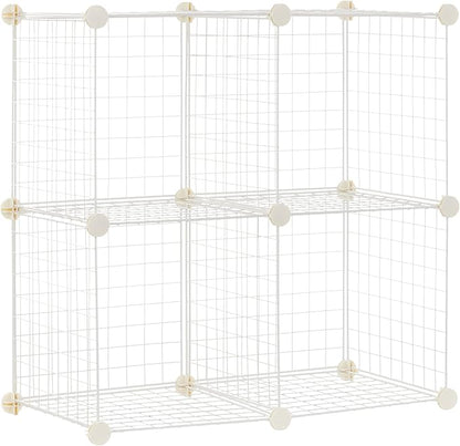 Amazon Basics 4 Cube Wire Grid Storage Organizer, Closet Organizer and Shelves, Stackable, Space-Saving, Easy to Assemble, 14"x14"x14", White