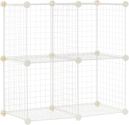 Amazon Basics 4 Cube Wire Grid Storage Organizer, Closet Organizer and Shelves, Stackable, Space-Saving, Easy to Assemble, 14"x14"x14", White
