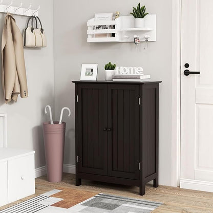 COSTWAY Bathroom Storage Cabinet, Freestanding Bathroom Organizers and Storage with Doors & Adjustable Shelf, Wooden Floor Cabinet for Home, Living Room, Entryway, Kitchen (Brown) | Storage with Doors & Adjustable Shelf, Wooden Floor Cabinet for Home, ...