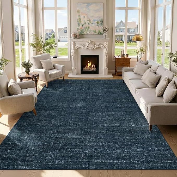 Garvee Living Room Rugs 10x13 Dining Room Rugs for Under Table Non Slip Modern Solid Color Throw Rug Non Shedding Low Pile Ultra Soft Mats Foldable Thin Contemporary Carpet for Bedroom Nursery, Navy | Machine Washable Non Slip Solid Color Non Shedding ...
