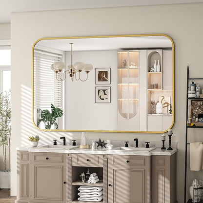 30x48 Inch Gold Bathroom Vanity Mirror for Over Sink | Rectangle Wall Mirror for Bathroom with Round Corner, Hangs Horizontally Vertically for Living Room, Bedroom as Home Decor
