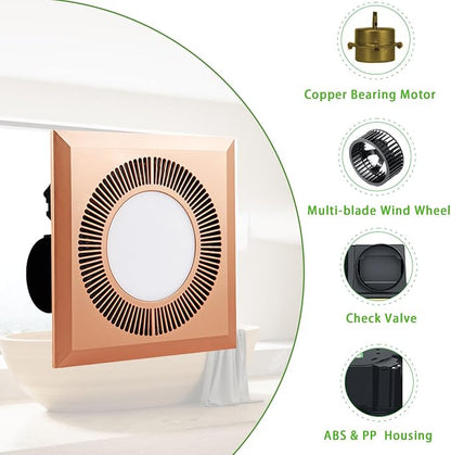 Bathroom Exhaust Fan with LED Light Vent Fans for Ceiling,Ventilation Fan Light Combo 374 CFM 1.2 Sones Quiet for Bathroom Shower Restroom Farmhouse - Adjustable Light 3000K/4000K/6500K