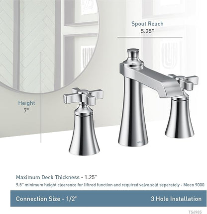 Moen Flara Brushed Gold Two Handle 8 in. Widespread Cross Handle Bathroom Faucet Trim Kit, Valve Required (Sold Separately), TS6985BG
