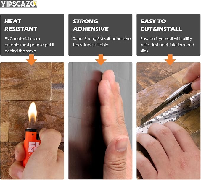 Yipscazo Peel and Stick backsplash 3 x 6 Inches 3D PVC Composite Wall Tile Stick on Backsplash Tile for Kitchen Bathroom, Laundry Room, Fireplace(Copper, 160 Pieces)
