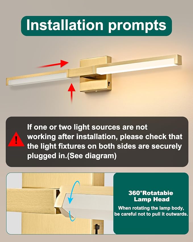 40 Inch Bathroom Vanity Light Fixtures, Gold Modern Light Fixtures Over Mirror, 24W 5CCT Dimmable Wall Light