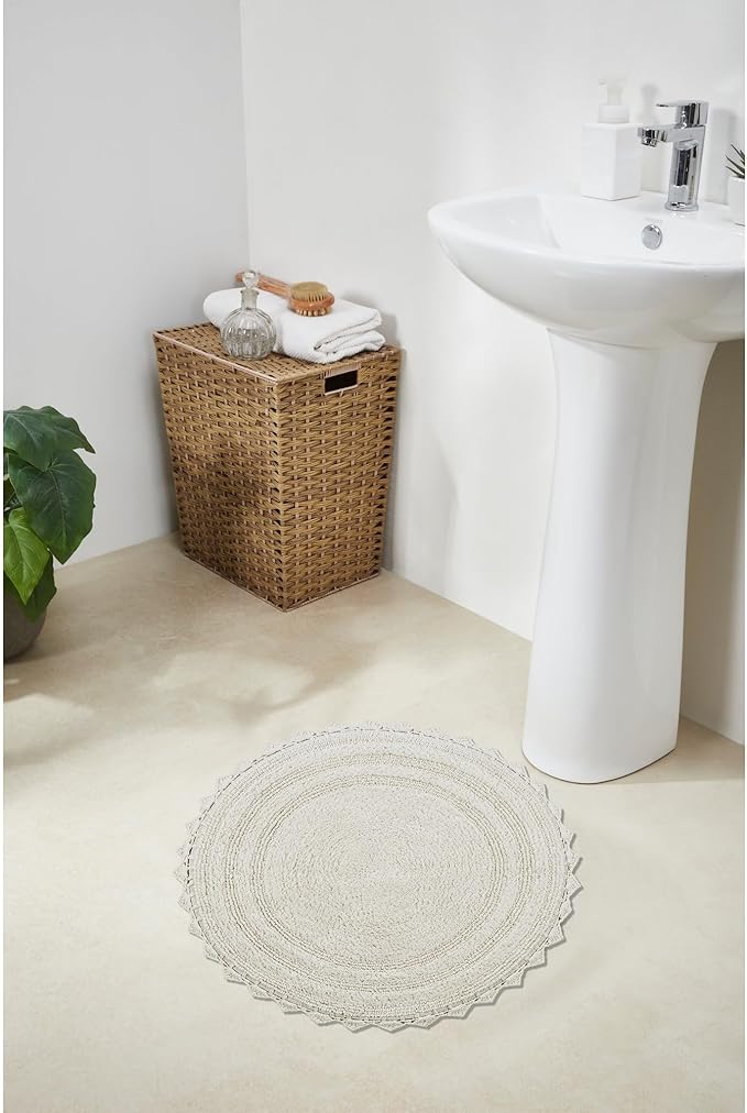 Better Trends Lilly Crochet Round Bath Rugs & Absorbent Bathroom Mat, Reversible Bath Rugs, Bath mats for Bathroom, 100% Cotton Bathmats Washable - 24", Cream Round Rug