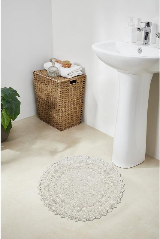 Better Trends Lilly Crochet Round Bath Rugs & Absorbent Bathroom Mat, Reversible Bath Rugs, Bath mats for Bathroom, 100% Cotton Bathmats Washable - 24", Cream Round Rug