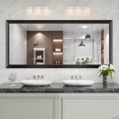 Bathroom Mirror Black, 72X32 Inch | Thick Metal Framed, HD Reflection, Anti-Rust, Hang Horizontally/Vertically, Suitable for Vanity, Bedroom, Bathroom, Entryway