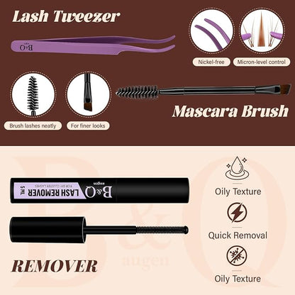 B&Q Brown Fairy Lash Clusters Kit Manga Lashes Clusters, Wispy Light Brown Eyelash Cluster Kit C-Curl 8-16mm DIY Lash Eyelashes for Fair/Dark Hair, Lightweight & Invisible Band(Mochalash Fairy 04 Set)