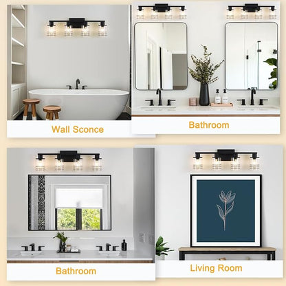 YYT 4 Light Bathroom Light Fixtures Black Vanity Lights for Bathroom Vanity Light Matte Black 4 Light with Clear Glass Shades