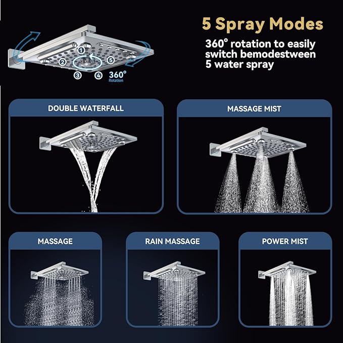 ELLO&ALLO Bathroom Shower Faucet Set Mixing Valve and Trim Kit, Complete Shower System with Rough-in Valve, Chrome
