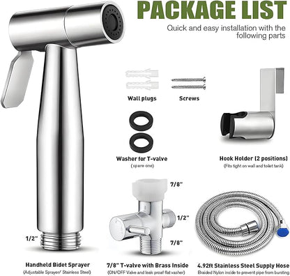 Handheld Bidet Sprayer for Toilet, Stainless Steel Bathroom Personal Hygiene Bidet Sprayer Set, Baby Cloth Diaper Sprayer with Adjustable Water Pressure Control, Perfect for Whole Family Cleaning Use