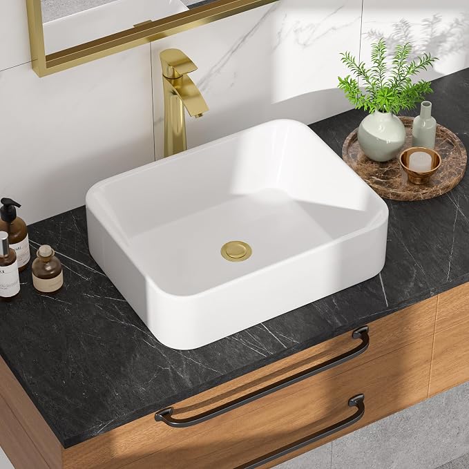 Bathroom Vessel Sink 19"x15" Rectangle Bathroom Sink Above Counter | White Ceramic Porcelain Vessel Sinks Modern Countertop Bathroom Art Basin