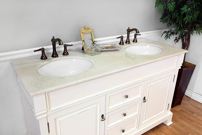 205060-D-CR 60-Inch Double Sink Vanity, Wood, Cream White