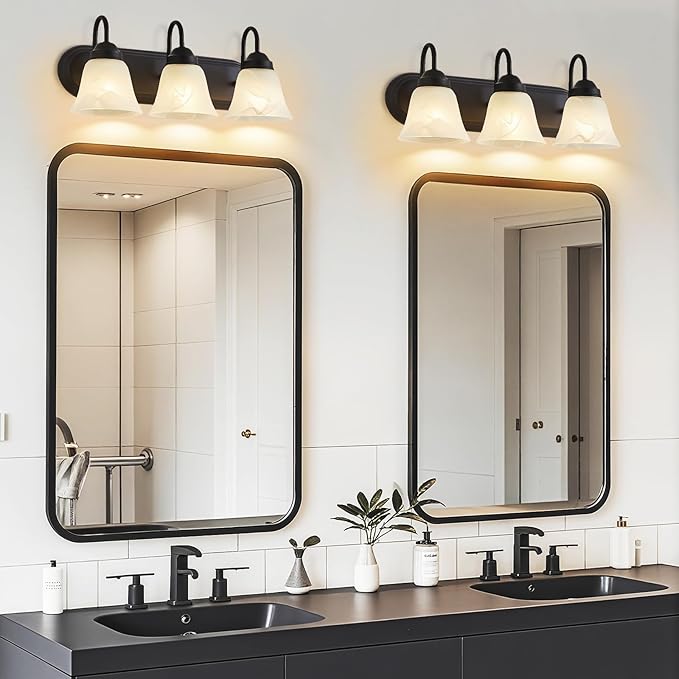 Bathroom Light Fixtures Over Mirror, Black 3 Light Vanity Light for Bathroom Vintage Lighting Fixtures Wall Lamp Vanity Lights Apply for Mirror Living Room Cabinet Bedroom