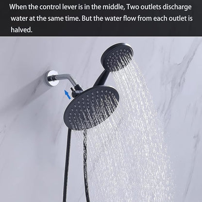 G-Promise Solid Metal Shower Head Diverter with Holder 3-Way | Spray Separately or Both, Adjustable-Angle Bracket, Anti-Leak, Smooth Knob Switch, Easy Install, Universal Replacement Part