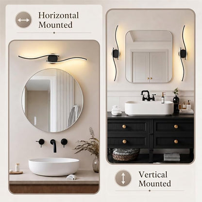 26 Inch LED Bathroom Vanity Light, Black, 5CCT | 26 Inch black LED bathroom vanity light with 5CCT, 20%-100% dimming, hardwired horizontal/vertical mount