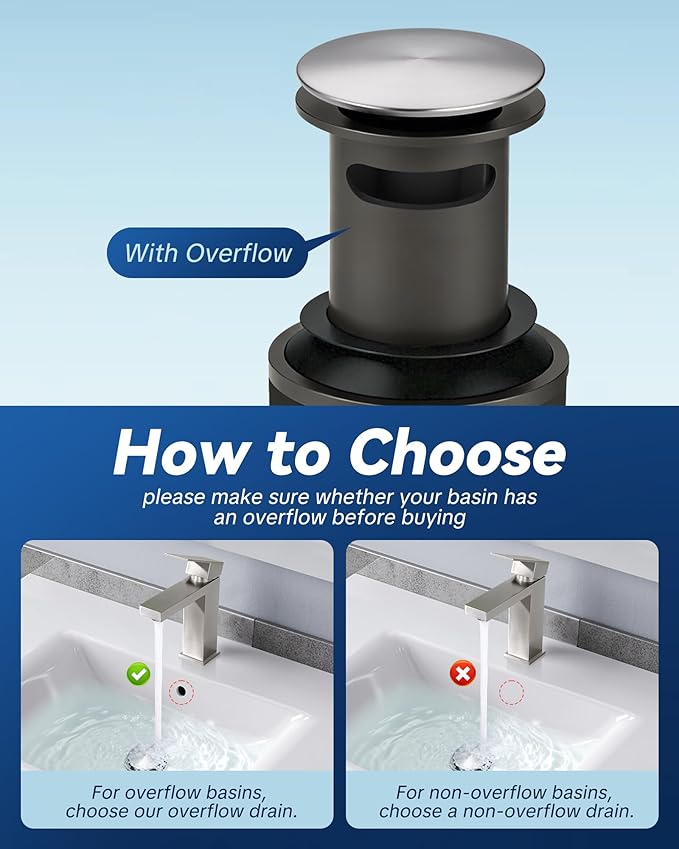 ARCORA Bathroom Sink Drain Brushed Nickel Pop Up Drain with Overflow Vanity Vessel Sink Clicker Drain Stopper