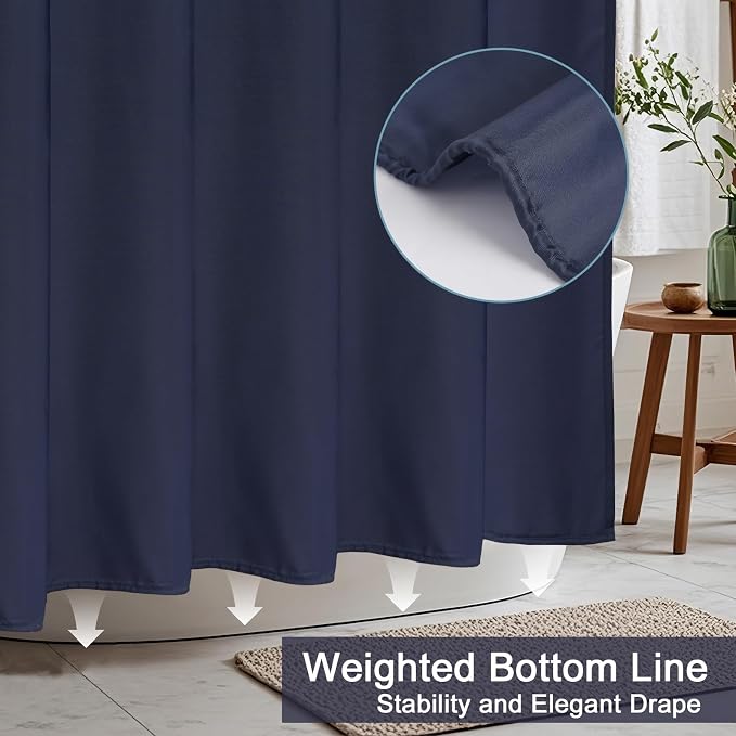 AooHome Extra Long Shower Liner, Polyester Solid Color Shower Curtain with Hooks, Weighted Hem, Water Repellent, 72 Width x 84 Height inch, Navy Blue