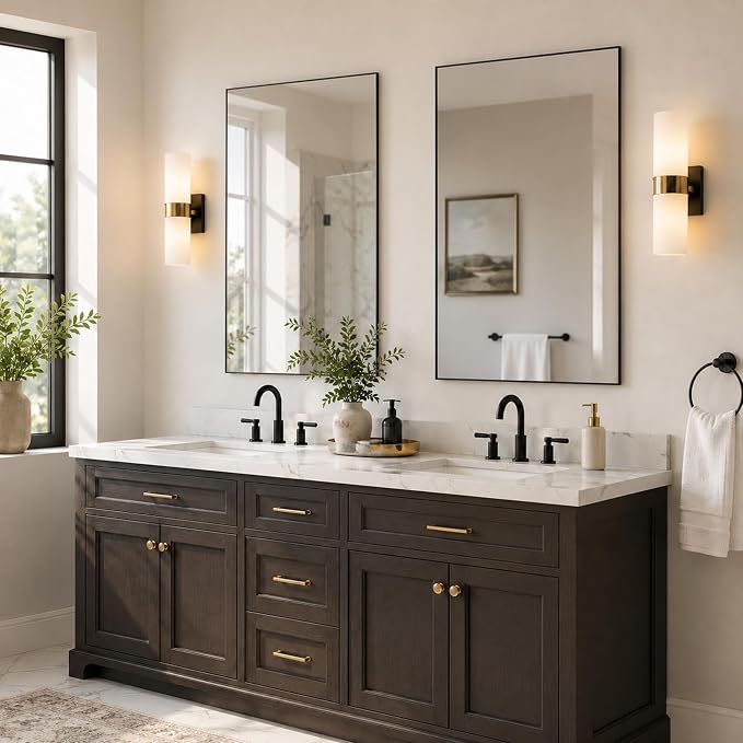 2-Pack 24"x36" Matte Black Framed Bathroom Vanity Wall Mirrors | Taller Vanity Pair, Balanced Twin-Sink Look, Matching Finish Across Rooms, Vertical/Horizontal Hanging, Tempered Glass
