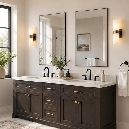 2-Pack 24"x36" Matte Black Framed Bathroom Vanity Wall Mirrors | Taller Vanity Pair, Balanced Twin-Sink Look, Matching Finish Across Rooms, Vertical/Horizontal Hanging, Tempered Glass