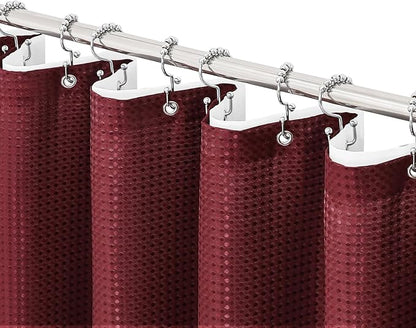 3 in 1 Burgundy Shower Curtain with PEVA Liner, 12 Hooks, 72x72 | Luxury Weighted Fabric Shower Curtain Set, 12 Stainless Steel Double-Sided Hooks, Water Repellent, Bathroom Decor
