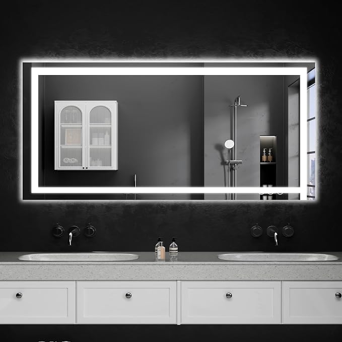 LED Bathroom Mirrors 28"x48" Bathroom Mirror with Lights for Wall, Backlit + Front Lit, 3 Colors, Anti-Fog, Dimmable Brightness for Vanity,Bathroom, Entryway, Living Room