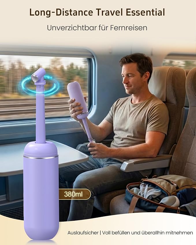 Portable Bidet for Travel & Camping - Manual Squeeze Peri Bottle Handheld | 3 Leak-Proof Seals | BPA-Free | Feminine Hygiene Care | Postpartum | Extendable Sprayer with Nozzle | for Men&Women-Purple