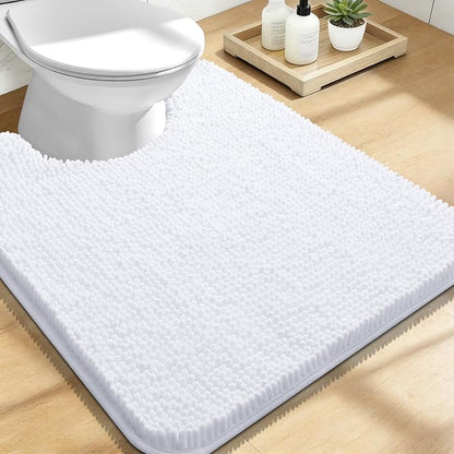 OLANLY Toilet Rugs U-Shaped 24x20, Soft Absorbent Chenille Contour Rugs | White, Quick-Drying Rubber Backing, Machine Washable Non-Slip Shaggy Bathroom Mat for Toilet, Home Decor Accessories