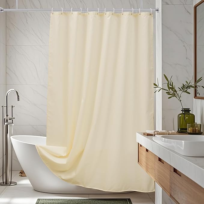 AooHome Hotel Shower Curtain Liner, Fabric Beige Standard Shower Curtain with Hooks, Weighted Hem, Water Repellent, 72 x 72 Inch