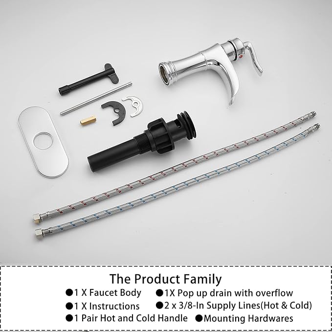 Chrome Bathroom Faucet Waterfall GGStudy Single Handle One Hole Farmhouse Bathroom Vanity Faucet Basin Mixter Tap Deck Mount with Drain Assembly
