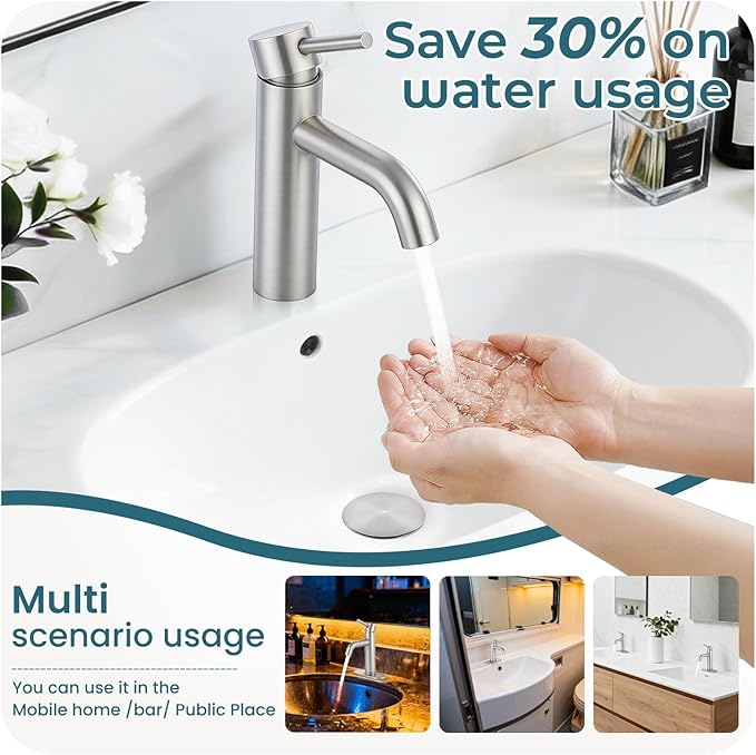 Bathroom Faucets Brushed Nickel Bathroom Sink Faucet Modern Single Handle Bathroom Faucet for 1 or 3 Hole Mxier Tap Washbasin Faucet with Deck, Pop-up Drain and Supply Hoses