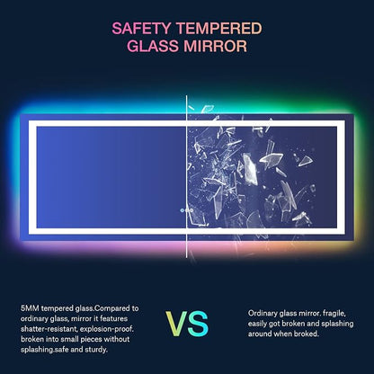 LOAAO 84"X40" RGB LED Bathroom Mirror with Lights, UL Listed | Anti-Fog, Dimmable, RGB Backlit + Front Lighted, Memory Function, Tempered Glass