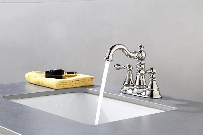 Two Handle Bathroom Faucet Polished Nickel Faucet 3 Hole with Plastic Overflow Pop-Up Drain,Swivel Spout Bathroom Sink Faucet 4 Inch Centerset,F-0048-PN