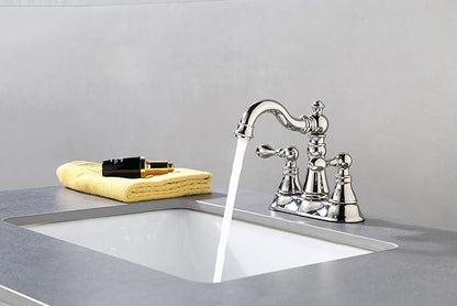 Two Handle Bathroom Faucet Polished Nickel Faucet 3 Hole with Plastic Overflow Pop-Up Drain,Swivel Spout Bathroom Sink Faucet 4 Inch Centerset,F-0048-PN