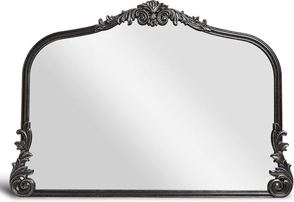 English Estate Carved Arch Wood Wall Mirror, Mirror for Entryway, Living Room, Bathroom, Antique Silver, 26x37