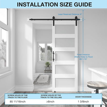 32in x 84in 5-Panel Sliding Glass Barn Door with 4ft Hardware Kit | Easy Assembly with Pre-Drilled Holes, Waterproof, Frosted Glass for Bathroom-Fit Max Opening 30in x 82in