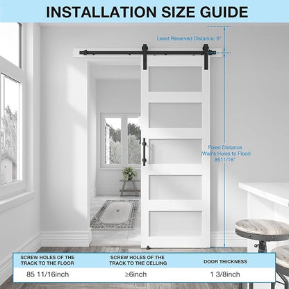28in x 84in 5-Panel Sliding Glass Barn Door with 4ft Hardware Kit | Easy Assembly with Pre-Drilled Holes, Waterproof, Frosted Glass for Bathroom-Fit Max Opening 26in x 82in