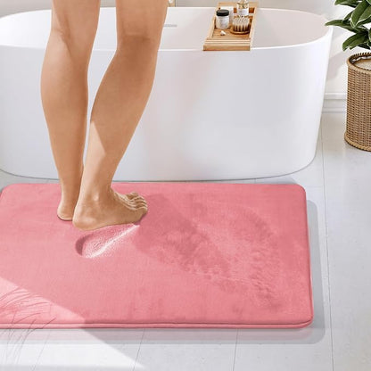 Clara Clark Bathroom Rugs, Velvet Memory Foam Bath Mat, Non-Slip Bath Rugs, Machine Wash, Dries Quickly, Ultra Soft Plush Bath Mats for Bathroom, 24 x 36, Coral Pink
