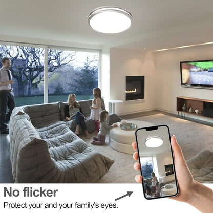 16inch LED Flush Mount Ceiling Light Fixture Dimmable Brushed Nickel, Easy Install Ceiling Lamp Fixture Without Flicker, Super Bright 48W 4800LM 5CCT Warm to White Light 3000K to 6000K 2-Pack
