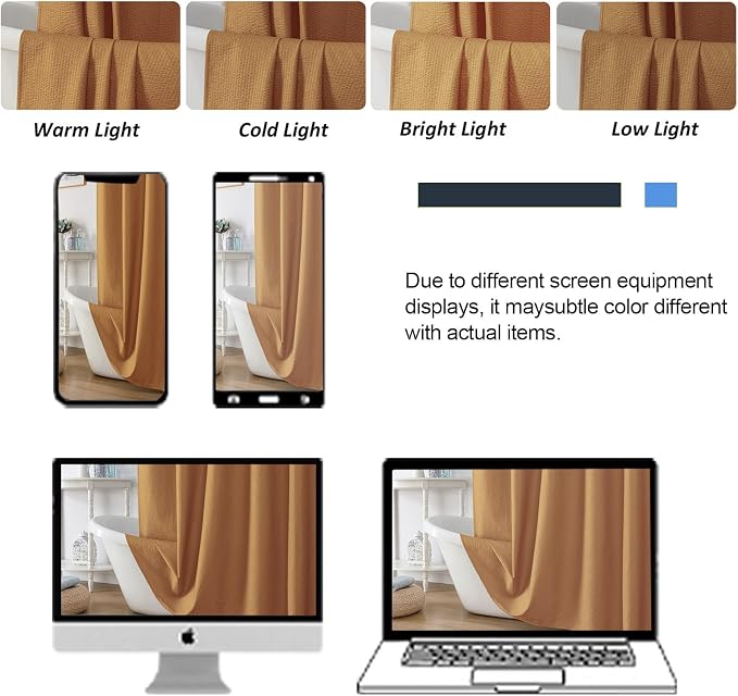 Gold Shower Curtain for Bathroom 84 Inches Extra Long, Elegant 3D Embossed Textured Cloth Waffle Shower Curtain, Modern Luxury Hotel Style, Water Repellent, Machine Washable, 72X84