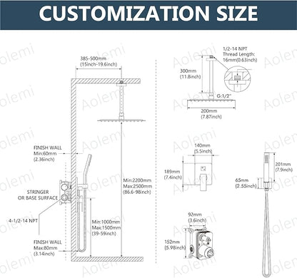 Aolemi Ceiling Mount Shower System Rain Shower Head with Handheld Spray High Pressure Shower Faucet Set Rough-in Valve Shower Trim Kit Included Bathroom Polish Chrome 8 Inch Ceiling Shower Head