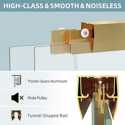 GETPRO Shower Door Double Sliding 56-60 in. W x 72 in. H Semi-Frameless Bypasss Bathroom Glass Shower Sliding Doors,1/4 inch Clear Tempered Glass Door for Walk-in Shower Brushed Gold