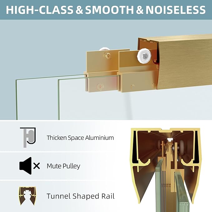 GETPRO Shower Door Double Sliding 56-60 in. W x 58 in. H Semi-Frameless Bypass Bathroom Tub Shower Glass Door,1/4 inch Clear Tempered Glass Bathtub Door Brushed Gold